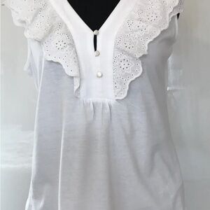 Lauren Ralph Lauren Bizeth‎ Womens V-Neck Eyelet Blouse Petite Large